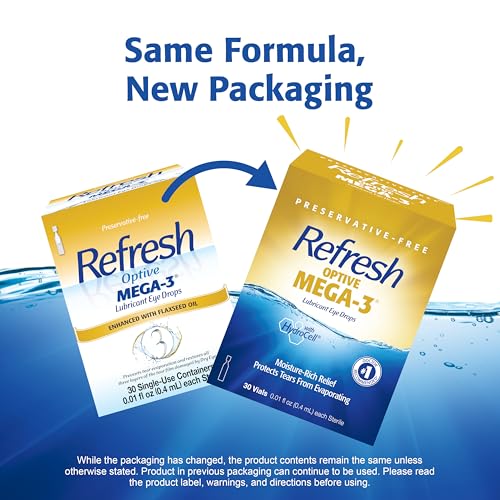 Refresh Optive MEGA-3 Lubricant Eye Drops Preservative-Free Artificial Tears, 0.01 fl oz (0.4 mL), 30 Single-Use Containers