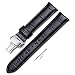 iStrap 21mm Calf Leather Padded Replacement Watch Band W/Push Button Deployment Buckle Black 21