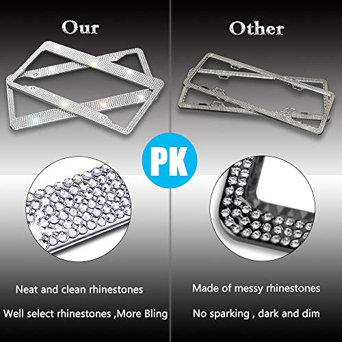 LEDKINGDOMUS Diamond License Plate Frame, 2PCS Rhinestone Stainless Steel Bling License Plate Cover with Anti-Theft Screw Caps(White) - Thumbnail 2