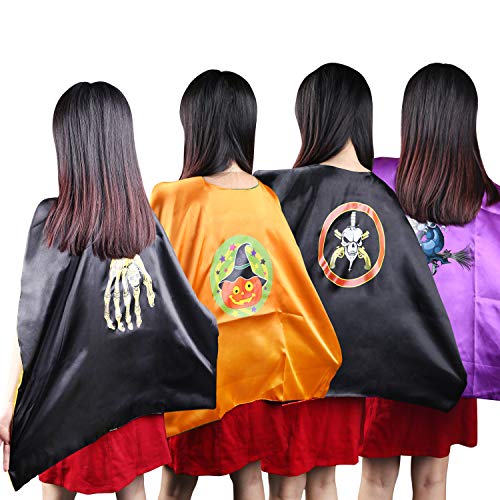 Kids Superhero Capes,Cartoon Dress Up Costumes Satin Capes with Felt Masks for Kids(4 Capes) Black