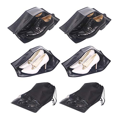 Shoe Bags for Travel 6 Pack Waterproof Organizer Storage bag for Men & Women, X Large, Black