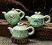 DELIFUR Longquan Celadon Handcrafted Tea Set Underglaze Colour Porcelain Hand Painted Lotus Theme Puer Tea Pot Single Pot (Round Red Lotus)