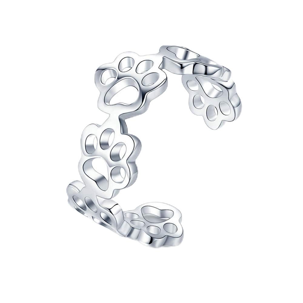 Bijoux Blu Paw Prints 925 Sterling Silver Adjustable Cat and Dog Footprints Paw Trail Rings for Women Party Silver Jewellery