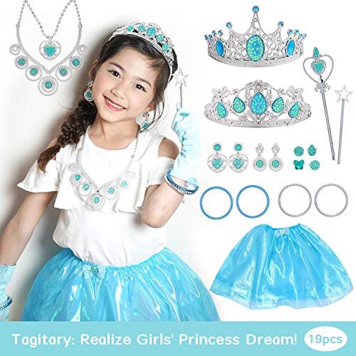 Tagitary Princess Dress Up Jewelry Dress-up Play Toy Set for Girls Jewelry with Crowns, Necklaces, Wands, Rings, Earrings Bracelets and Blue Skirt, 21 Pcs - Thumbnail 7
