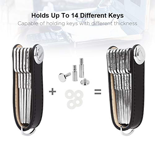 Bosiwee Smart Key Organizer, Compact Key Holder Leather Keychain, Folding Pocket Key Holder Chain (up to 16 Keys)