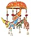 Rastogi Handicrafts Indian Traditional Elephant Orange Umbrella Hanging Layer of Five Elephant Door roof Hanging, Decorative Ornament Festival Party décor (Height - 30 cm, Width - 15 cm)