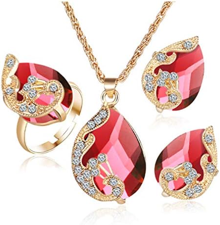 ILJILU Fashion Women Necklace 3 Piece Peacock Rhinestone Necklace Ring Earrings Jewelry Set Fashion Charm Crystal Pendant Gift for Women Lady