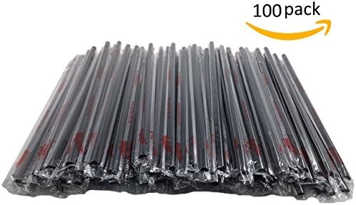 Aryellys Packs 8 1/4" Black Straws Disposables Pre-Cut Clear Poly-Wrapped (100 count)