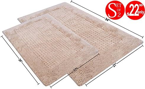 Value Homezz ( 2 Piece Bathmat Set ) Dot pattern design 100% Cotton Tufted Accent Bath Rugs Size 21 x 34 / 17 x 24 Non Skid High Absorbency & Durable Machine washable Bath Mat (Beige)