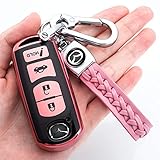 121Fruit Way for Mazda Key Fob Cover, Key Fob Case for Mazda 3 6 8 Miata MX-5 CX-3 CX-5 CX-7 CX-9 4-Buttons Premium Soft TPU Full Cover Protection Smart Remote Keyless Key Fob Shell,Pink