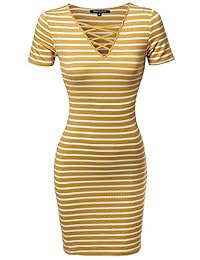 Hecho por Emma Vestido de manga corta con rayas frontales de celosía para mujer