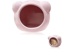 LuckyOpt Ceramic Hamster House, Cute Animal Shaped Hamster Cave, Summer Cool Small Animal Hideout Habitat Decor for Dwarf Hamsters (Pink)