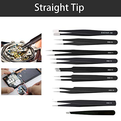 BOENFU 12 PCS Precision Tweezers Set Pointed Needle Nose Flat Tip