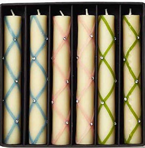 Et Al Pastel Blue Pink Green Fishnet Pattern 6" Taper Candles (3 pr)