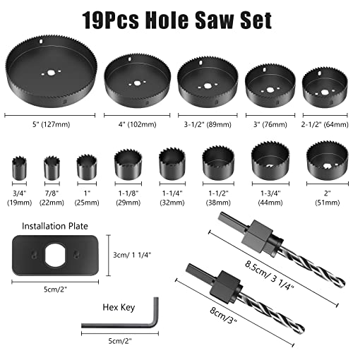 HYCHIKA Hole Saw Set with Case, 19 Pieces Hole Saw Bit with 3/45inch