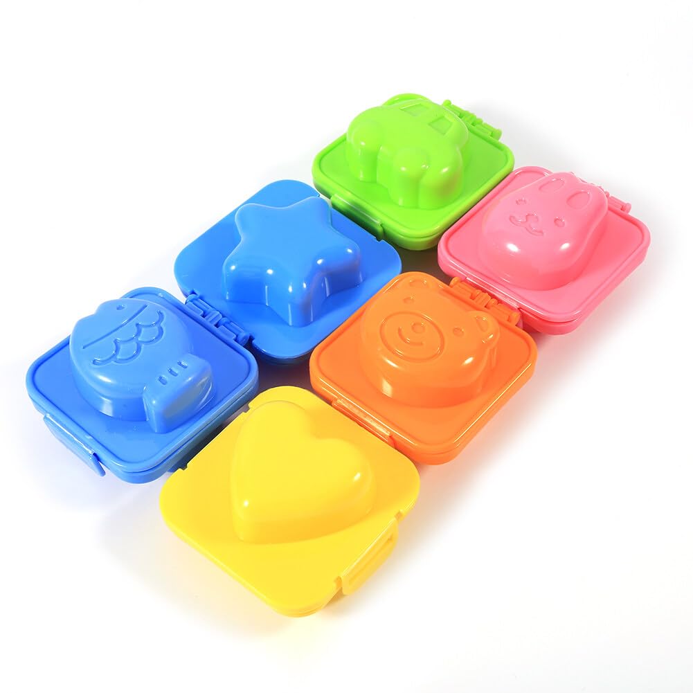 6Pcs Boiled Egg Onigiri Rice Mould, Plastic Cake Chocolate Moulds with Rabbit Bear Fish Car Star Love Heart Shape Egg Sushi Rice Mould Decorating Fondant Cake Cookery Molds