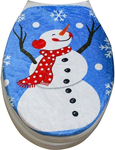 MrXLWhome toilet Lid Cover, snowman Christmas Decoration for Bathroom (Red scarf )