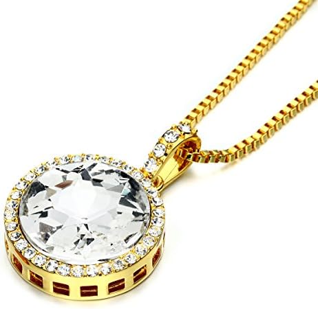 Angelcrab 18k Gold Plated "EMPIRE" Gemstone Hip Hop Hollow Pendant Necklace 24''