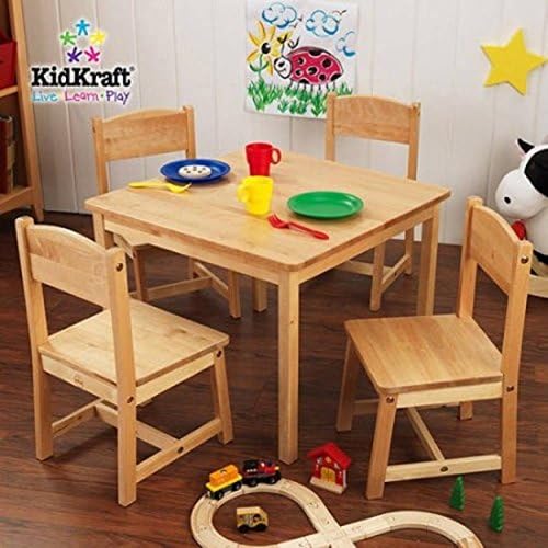 KidKraft Farmhouse Childrens Table and 4 Chairs Set, Multiple Colors (Natural)