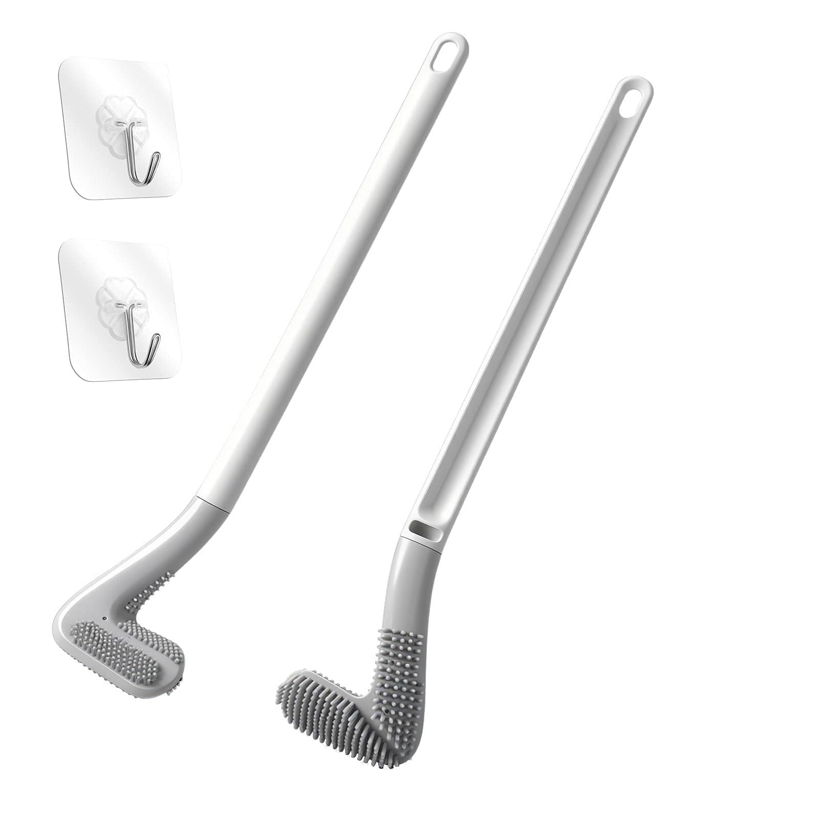 Homgaty 2 Pack Golf Toilet Brush, Long Handle Golf Brush Head Toilet Brush, Flexible Bendable Silicone Golf Toilet Bowl Cleaner Brush, Toilet Brushes for Bathroom 360 No Dead Ends Wall Mounted