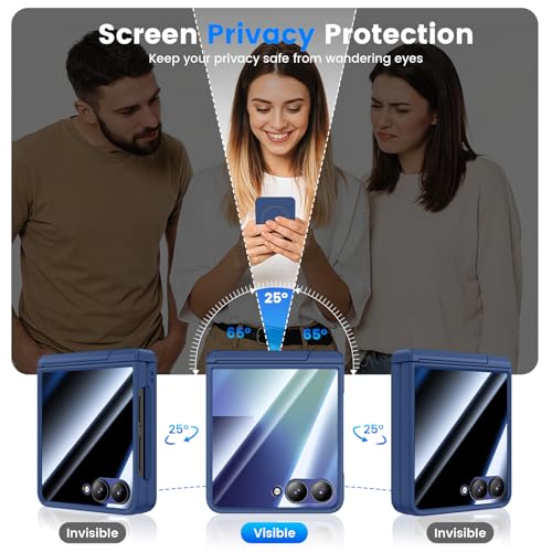 HWeggo Galaxy Z Flip 7 Case, with [Anti-Spy Screen Protector] [MagSafe Compatible] [Strong Stand] [Wireless Charging] Case for Samsung Galaxy Z Flip 7 5G, Blue