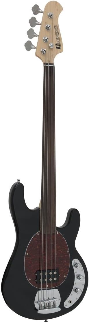 Set of 2 x E-Bass BLACKOLE fretless with Vulcanic Design Pickguard, black - E Bass for Experienced Players / Bassist Instruments - klangbeisser