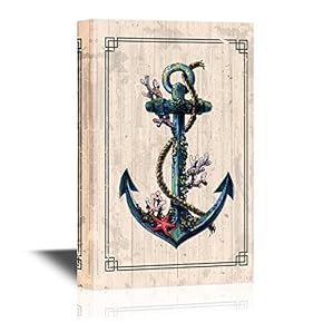 Canvas Wall Art - Vintage Sea Anchor with Shell, Coral, Isolated Object - Gallery Wrap Modern Home Art | Ready to Hang - 12x18 inches