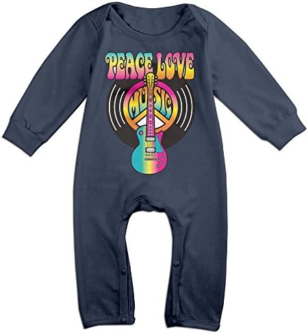 Arromper Vinyl Peace Love Music Guitar Boy's &amp; Girl's Long Sleeve Baby Climbing Clothes Navy 12 Months