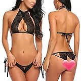 ADOME Women Lingerie Lace Babydoll Bra and Panty Set Nightgown Teddy