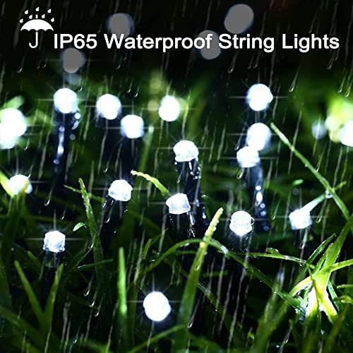 Christmas String Lights Solar Powered 33 Ft 100 LED 8 Modes Twinkle Lighting Fairy Light Outdoor Waterproof Tree Lamp for Party Garden Decor(White, 1)