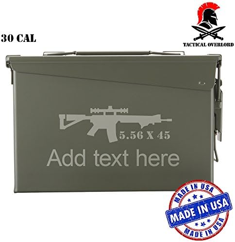 Personalized Metal Custom 50 &amp; 30 Cal Ammo Can Box New Steel Ammo Box Military &amp; Army M2A1 for Long Term Waterproof Ammunition Storage Laser With 5.56X45 Rifle Add Your Text Set Of 2 One of each Size