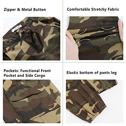 JTANIB Women's Camo Joggers High Waisted Slim Fit Cargo Pants with Pockets,Green S