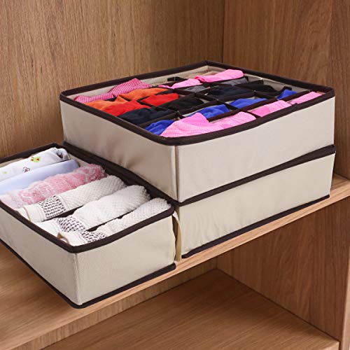 Awekris Foldable Closet Drawer Organizer, Set of 4 Drawer Divider Storage Boxes, Underwear Storage Boxes for Storing Socks, Bra, Handkerchiefs, Ties, Belts