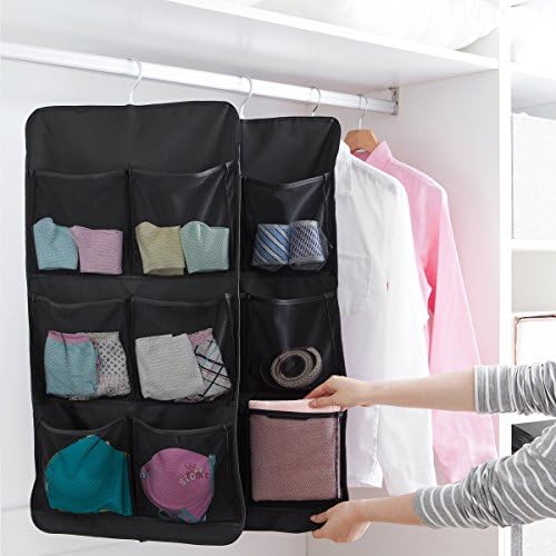 UNIKON 7 Pockets Hanging Closet Dual-Sided Organizer Hanging Toiletry Bag Book Shelf, Black
