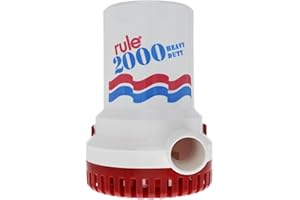 Rule 2000 GPH Bilge Pump 12V - Submersible Marine Boat Accessory with 1-1/8" Discharge, Anti-Airlock, Reliable Ignition Protection, Silent Operation, Easy-Clean Strainer - Rust/Corrosion Resistant