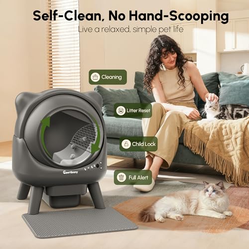 Cavrtbany Automatic Cat Litter Box, Self Cleaning Litter Box, Robot Litter Box for Multiple Cats, Litiere Pour Chat Autonettoyant, with Smart APP Control and 5 Safety Sensors, with Trash Bags, Gray