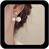 Vacaonio Vintage White Pearl Ear Jacket Earrings Pearl Cherry Stud Earrings White Cherry Earring Bridal Wedding Front Back Earring Jewelry for Women