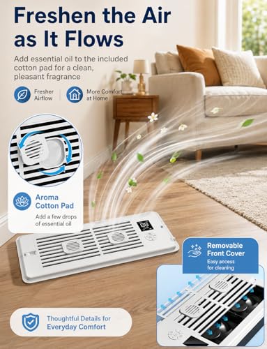 MYLLIUIM Register Booster Fan for 4” x 10” Vents, Remote Control, 3 Modes, 10 Speeds, Built-In Display, Fits Floor or Wall Registers, Removable Front Cover, Home HVAC Airflow Support - Off White