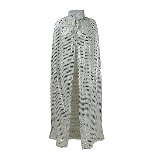 Ladies Cloaks Full Length Colored Sequins Goddess Cape Halloween Christmas Outerwear (Silver) - Thumbnail 5