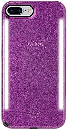 LuMee Duo Phone Case, Dark Purple Glitter | Front & Back LED Lighting, Variable Dimmer | Shock Absorption, Bumper Case, Selfie Phone Case | iPhone 8+ / iPhone 7+ / iPhone 6s+ / iPhone 6+