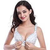 TANZKY® Women's Comfort Nursing Underwear Front Button Wirefree Bra (M, Blue Apple Pattern)