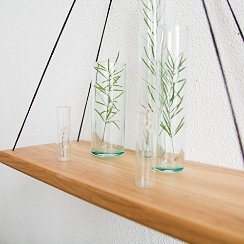 Modern Wall Hanging Shelf Wood Plant Holder Indoor 14x6 Inch Dark Mid Century Decorative Wooden Mounted Swing Shelves Centerpiece Pot Coaster for Home Decor Living Room Bathroom Bedroom