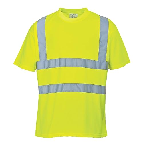 Portwest S478 Hi Vis Short Sleeve T-Shirt Lightweight Breathable Safety Workwear Shirt Moisture Wicking Reflective Tape UPF 40+ Protection Warm Weather Work Top, Yellow, M