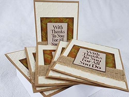 Thank You Card Dimensional Embossed and Burlap Kraft and Cream Color package of 6