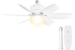 CKCOEO Ceiling Fan with Lights and Remote Control, 3 Colors Dimmable 6 Speeds Ceiling Fan, 1200 Lumens Light Bulb Screw in Socket Fan for Bedroom, Kitchen, Living Room