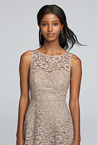 short sleeveless all over lace bridesmaid dress