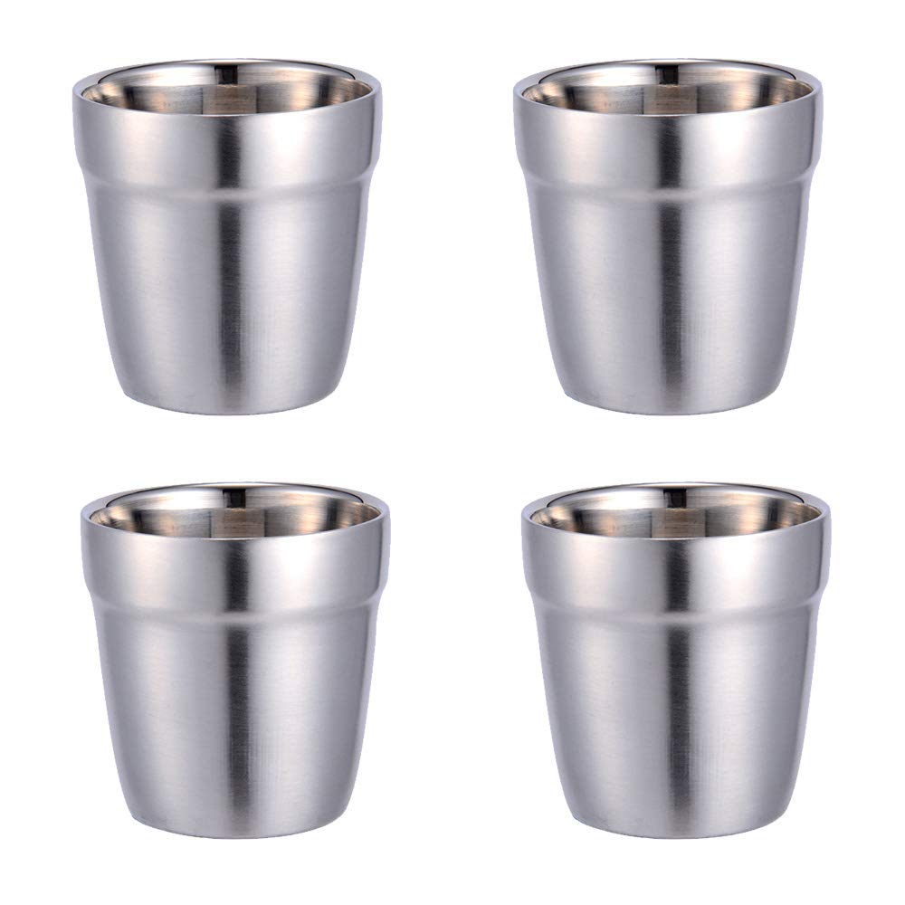TAMUME Stainless Steel Mini Mug Set of 4 Durable Tumblers for Little Hands Stackable Tumbler Beer and Cocktail Cups