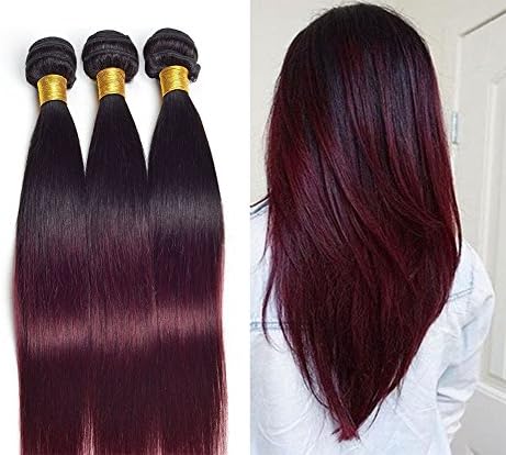 Jaycee Hair 8a Brazilian Virgin Hair Silky Straight Weft 3 Bundles 100% Ombre Human Hair Extensions Color #1b/99J (100+/-5g)/pc(12+12+14)