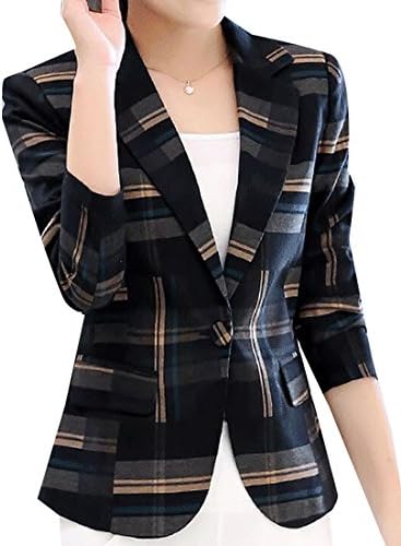 Fubotevic Womens Long Sleeves OL Business Plaid Formal Blazer
