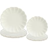 Newtay 30 Pcs Cream Scalloped Paper Plates 9.5 Inch and 7.5 Inch Shell Edge Disposable Dinner Plates for Birthday Wedding Baby Shower Party Decorations